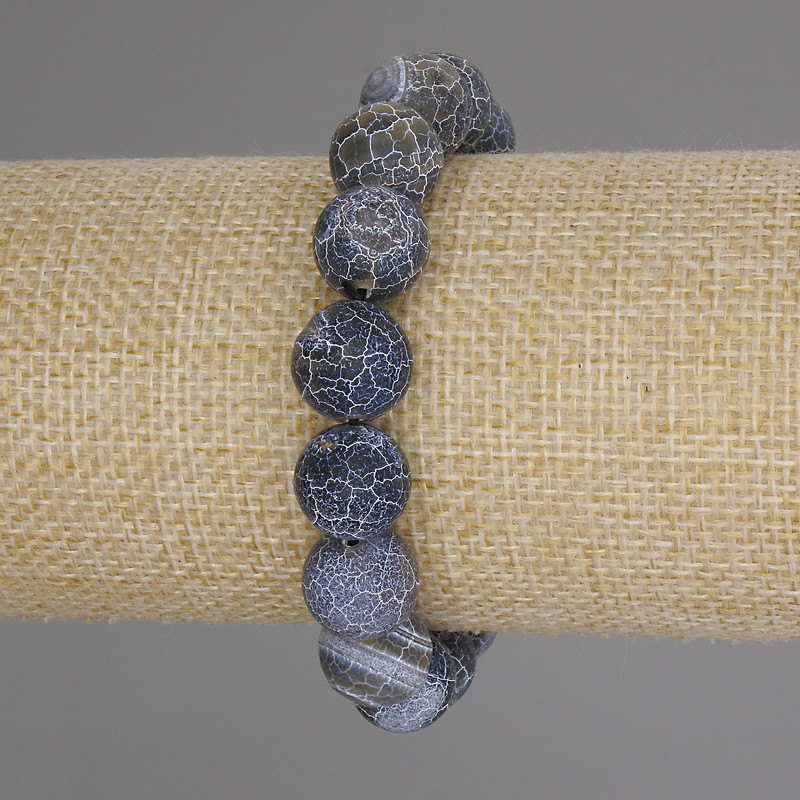 Brățară din agat înghețat, mărgele netede, diametrul de 12 mm, lungimea 18 cm, elastică