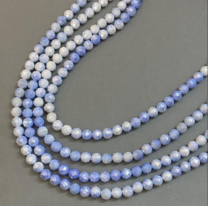 Mărgele din cristal ceh, albastru deschis multicolor, pe șnur, cu fațete, diametrul 8 mm, lungime 38 cm
