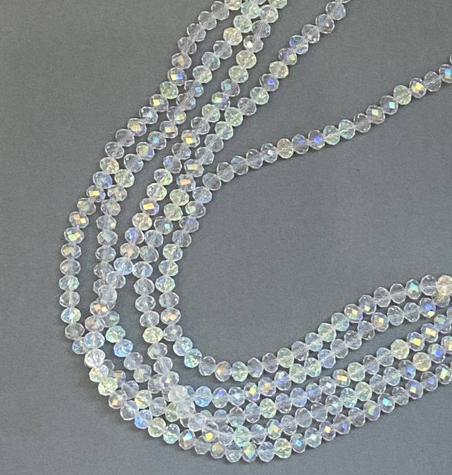 Mărgele din cristal ceh pe fir, albe transparente, fațetate, rondel, diametrul 6×5 mm, lungime 39 cm