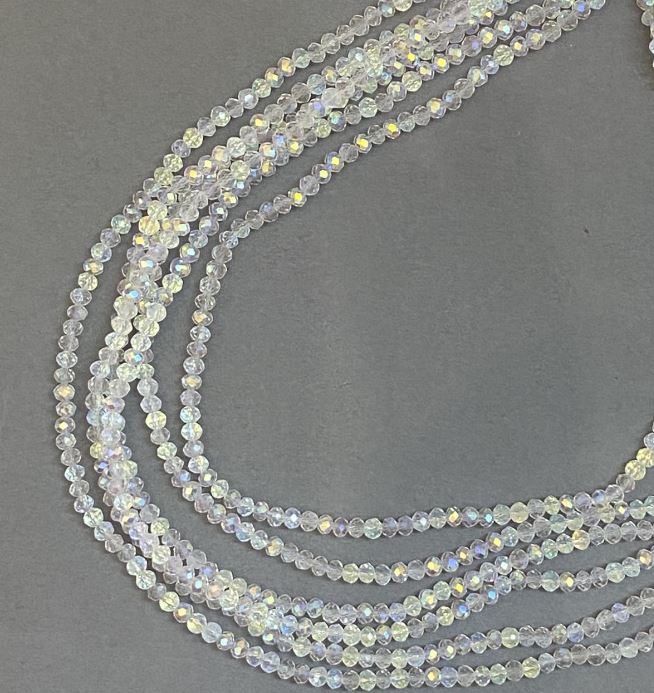 Mărgele Czech Crystal pe fir, alb transparent, cu luciu de benzină, rondelle tăiate, diametrul 3,5x3 mm, lungime 33 cm +