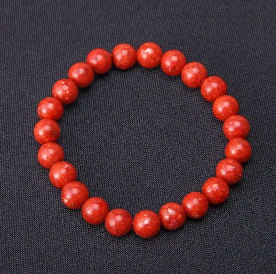 Brățară din coral poros, bile netede de 8 mm, pe elastic