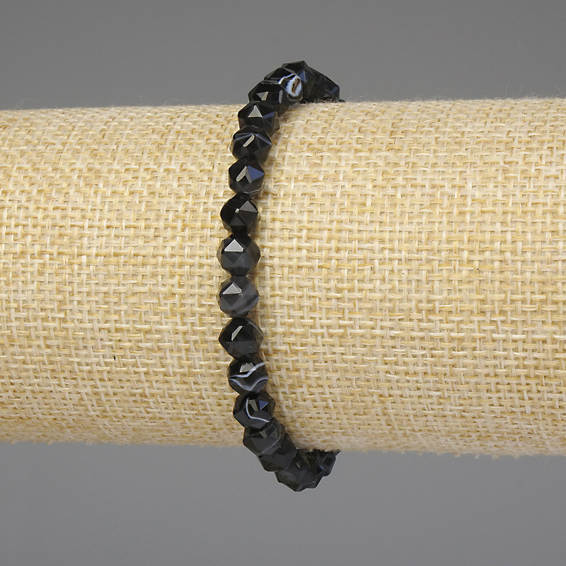 Brățară din agat, cu fațete multifacetate, 6 mm, lungime 18 cm, elastică