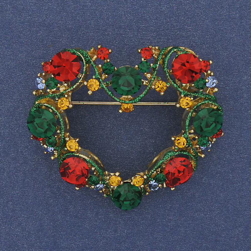 Брошка кулон Серце емаль стрази золотистий метал 40х35мм+