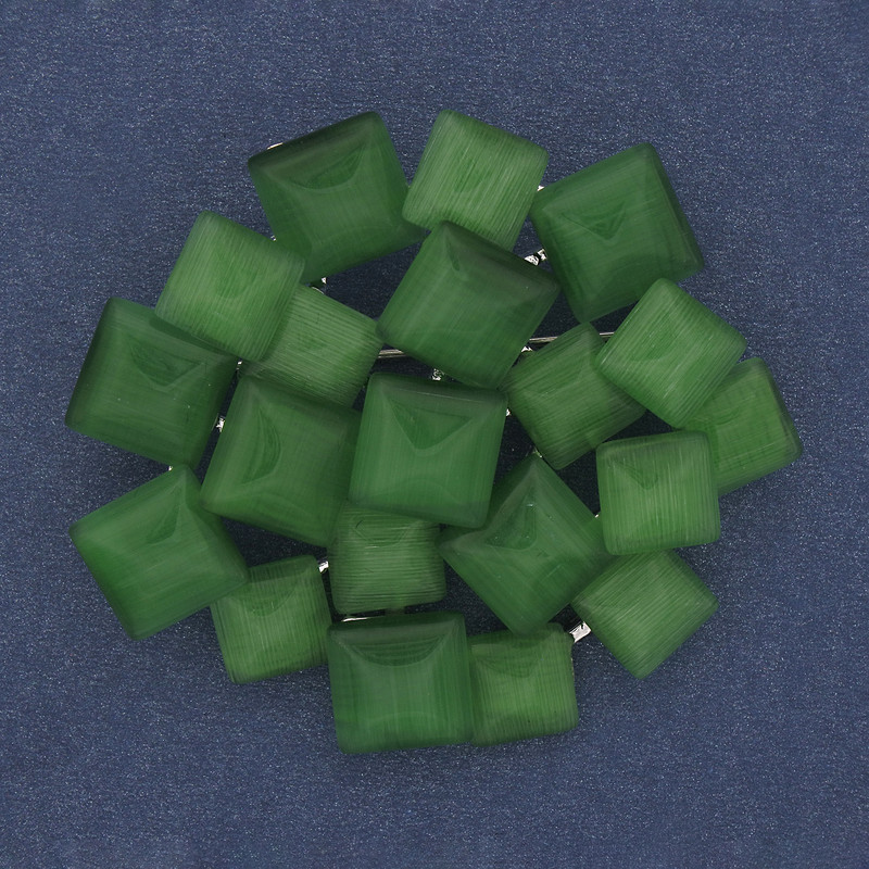 Broșă-colier Accent, ochi de pisică verde, metal argintiu, 46×50 mm+