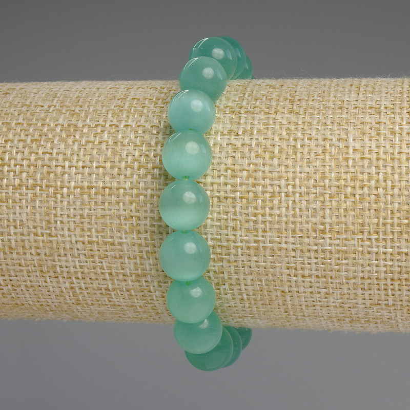 Brățară cu ochi de pisică, mărgele netede de 10 mm, lungime 18 cm, șnur elastic