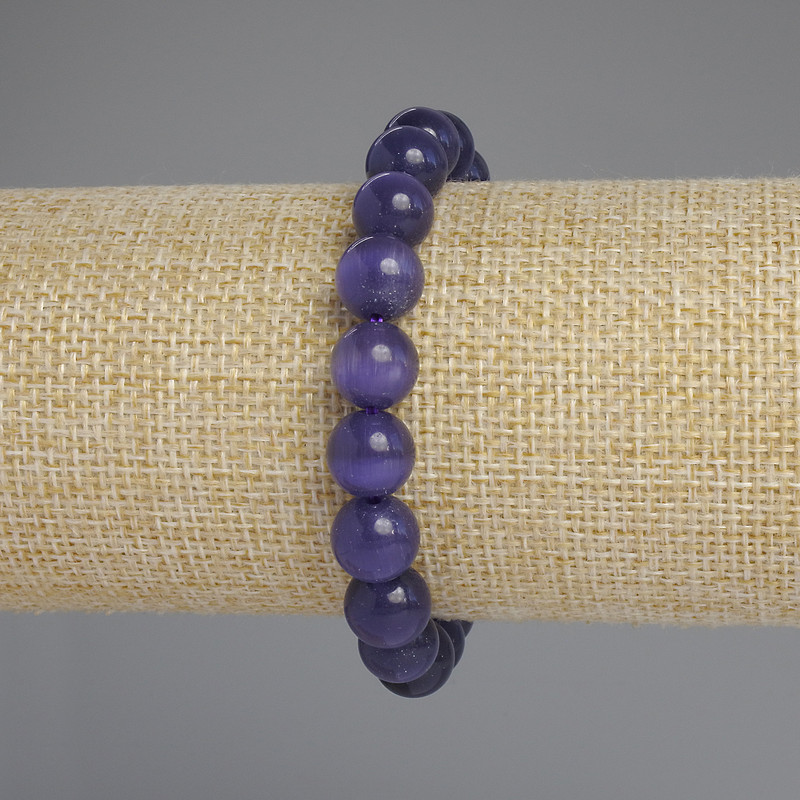 Brățară cu piatră ochi de pisică, mărgele netede, diametrul 9,5 mm, lungime 18 cm, elastic