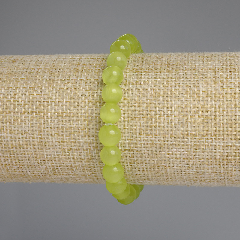 Brățară cu ochi de pisică, mărgele netede, diametru 8 mm, lungime 18 cm, elastică