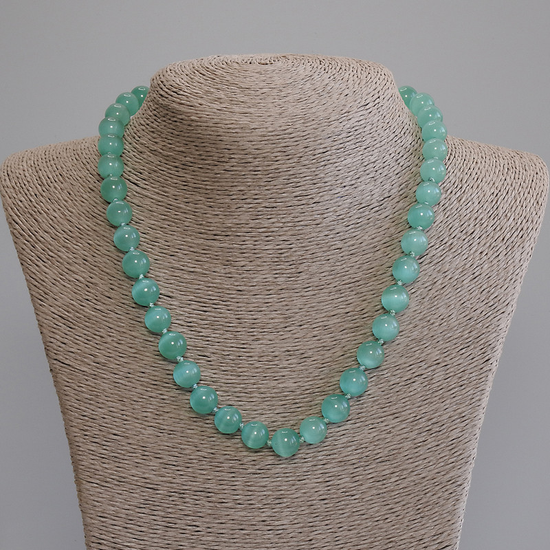 Colier cu ochiul pisicii, bile netede, diametrul 9,5 mm, lungime 50 cm, cu închizătoare