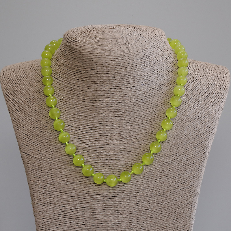 Colier cu ochi de pisică, bile netede, diametru 9,5 mm, lungime 50 cm, cu închizătoare