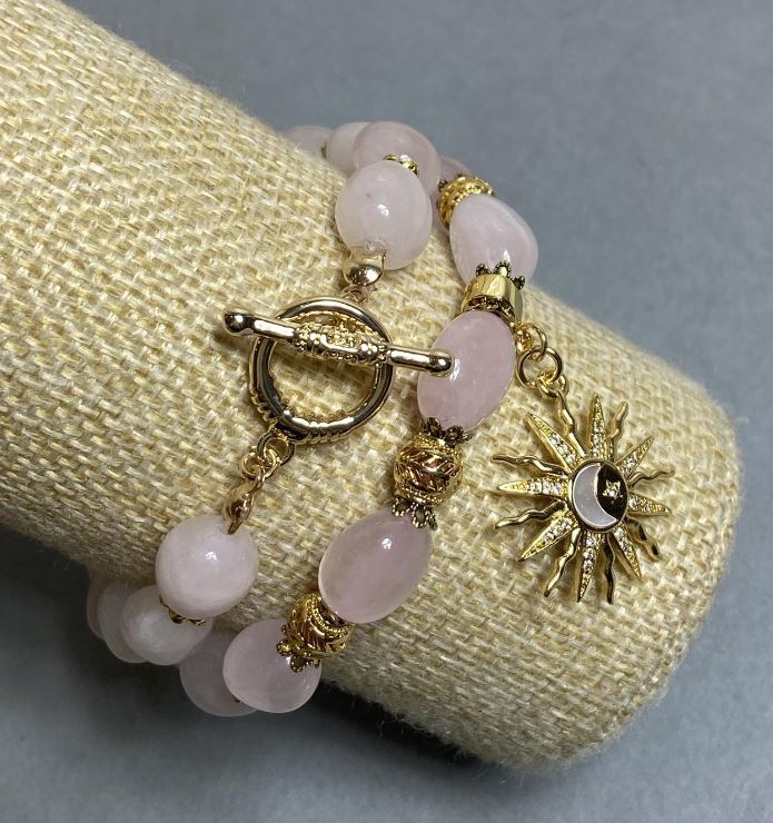 Сет браслетів Рожевий кварц галтівка 12х10мм+-, довжина 20мм+