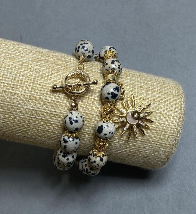 Сет браслетів Яшма Долматин кулька 10мм+-, довжина 20мм+