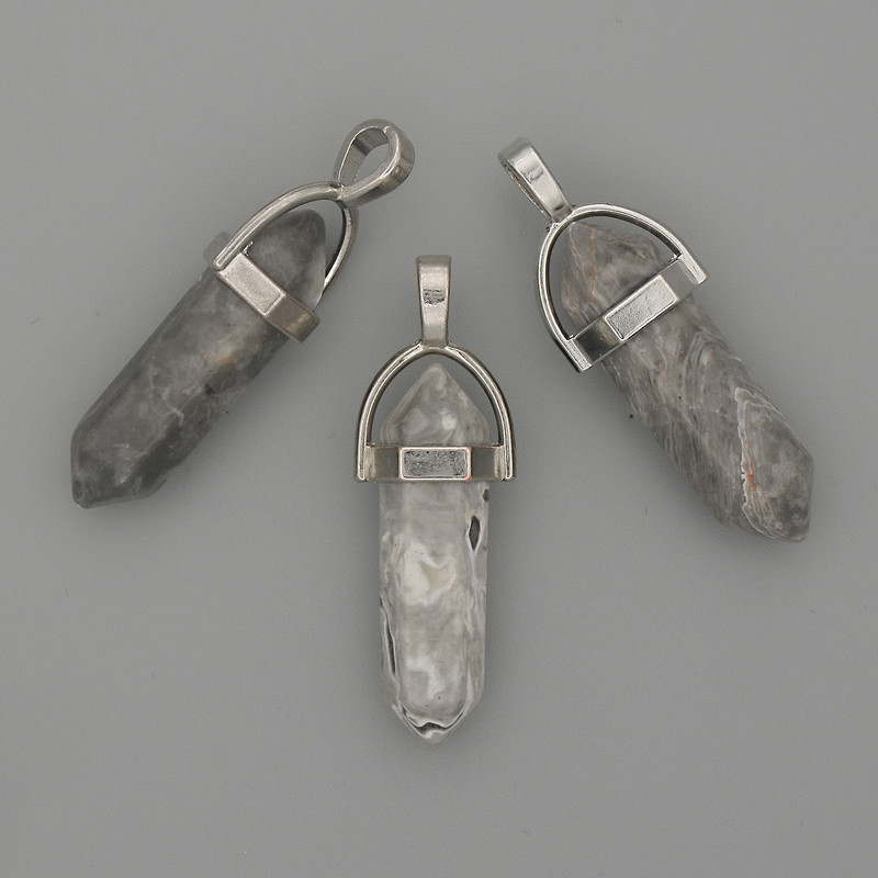 Pandantiv hexagonal din jasper gri 8x31x41 mm+