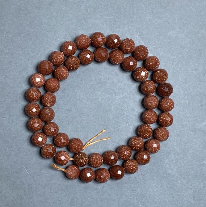 Mărgele din aventurin, Nisip de Aur, sferice, tăiate, diametru 8 mm ±, pe șnur, lungime 38 cm+