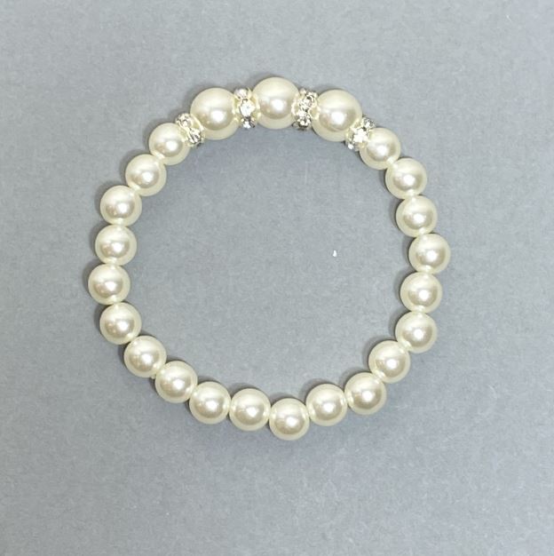 Браслет біла Майорка акрил, діаметр 8мм+- 10мм + вставки зі стразами, довжина 18см стрейч