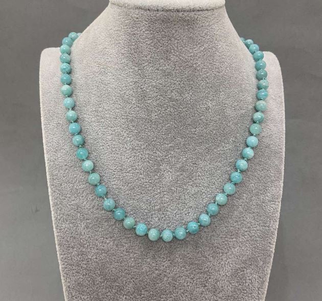 Colier din amazonit, bile netede, diametrul de 6 mm, lungime 45 cm, cu închizător