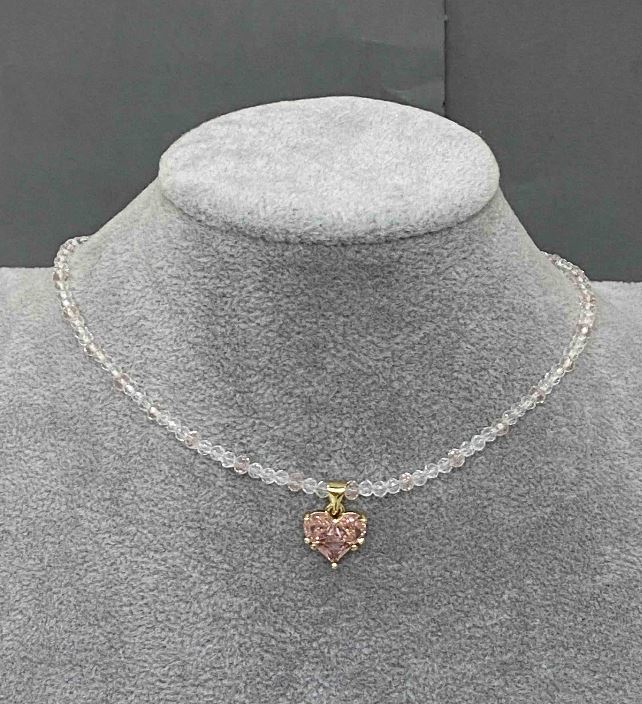 Choker din cristal ceh tăiat rondel 3×2,5 mm, cu pandantiv, lungime 38 cm, + lanț de prelungire de 5 cm