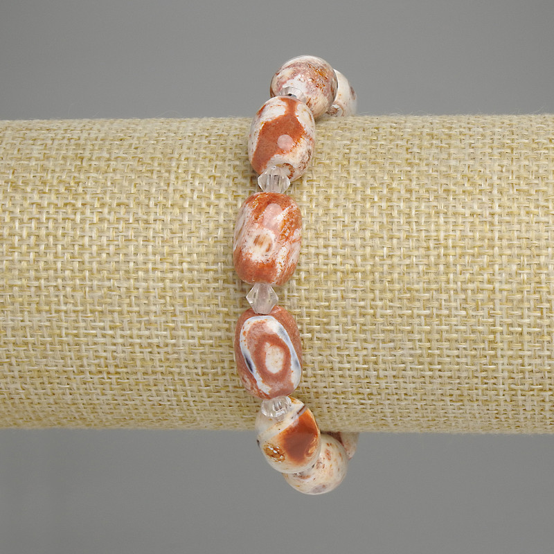 Brățară cu jasper deșert, mărgele baril de 14×10 mm, mărgele de 5 mm, lungime 18 cm