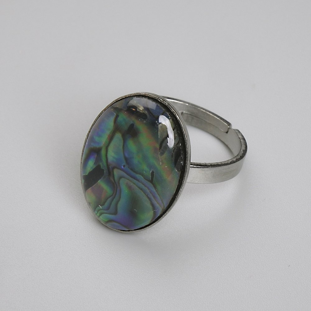 Inel cu halit oval, 19×14 mm, fără acoperire, metal argintiu