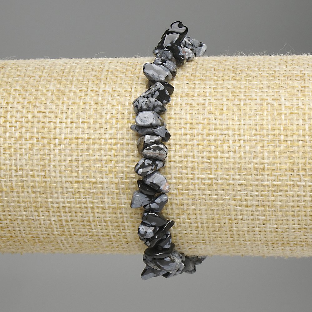 Brățară din obsidian fulgi de zăpadă, cioburi 6-9×2-4 mm, lungime 18 cm, elastică