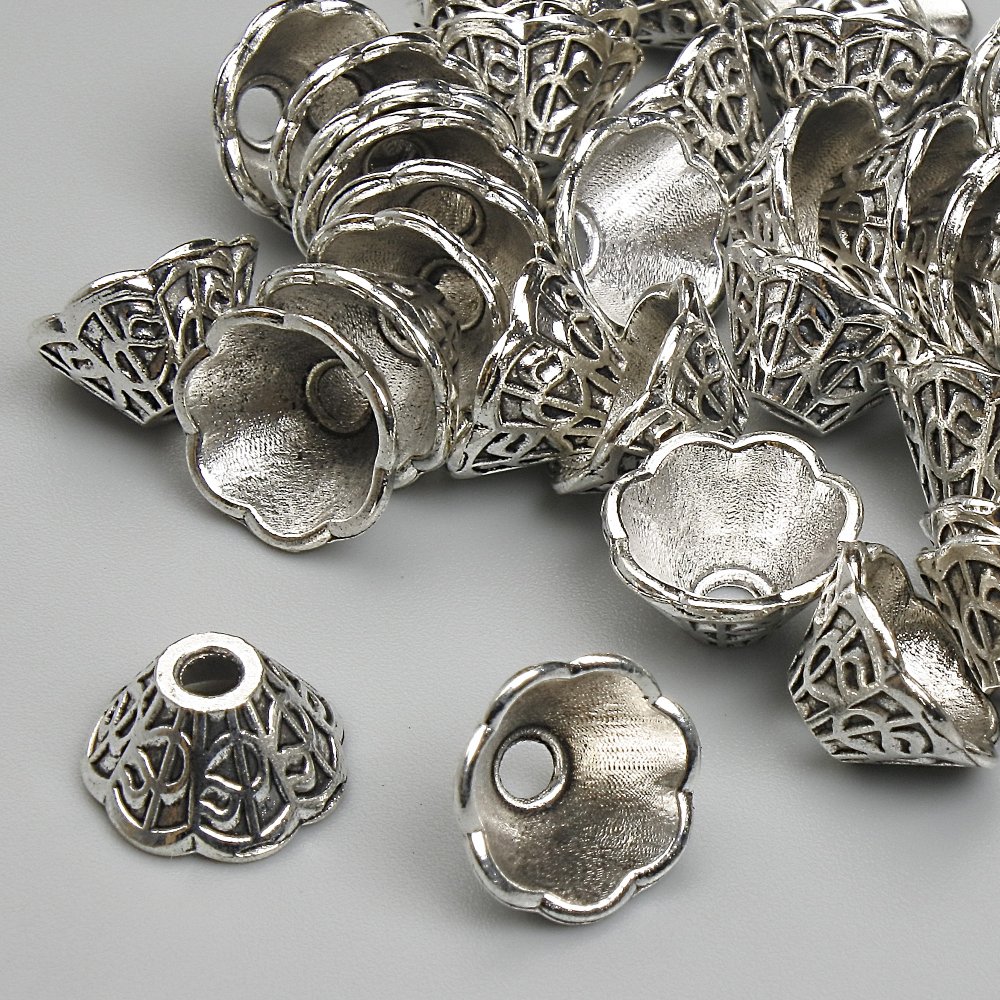 Cap terminal pentru accesorii, diametru 6x9 mm, gaură de 2,2 mm, culoare argintiu metal, ambalaj 20 g (~40 buc.)