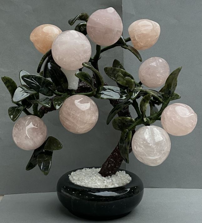 Suvenir — arbore decorativ din piatră naturală, cuarț roz 33-39 mm ±, flexibil, lungime 25 cm