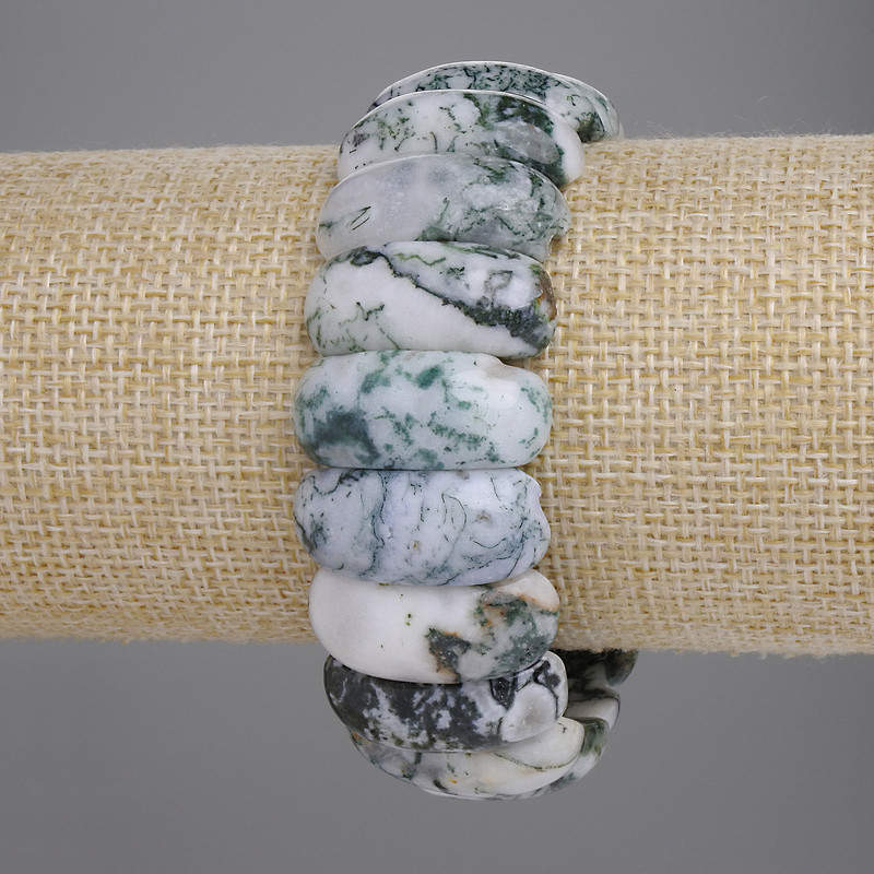 Brățară din agat mușchi, zale, diametrul aproximativ 25×11 mm, lungime 18 cm, elastică