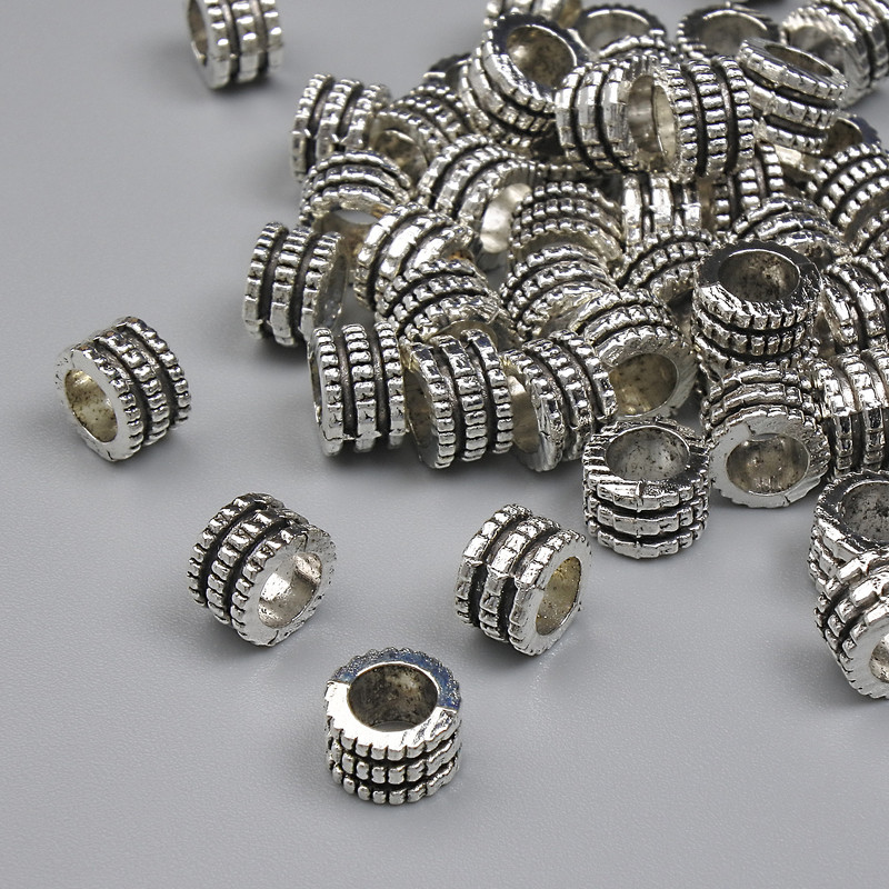 Mărgea-inserție, culoare metalică argintie, diametru 6x4 mm, gaură ~3,8 mm, ambalaj (~32 buc.)