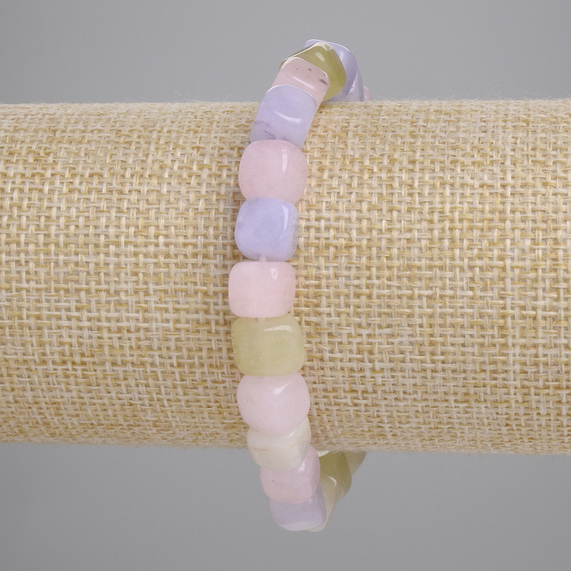 Brățară cu morganit, cuburi, diametru 8 mm, lungime 18 cm, elastic