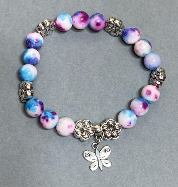 Brățară cu varisit (acril) mărgele de 8 mm +- cu inserții metalice, lungime 18 cm +- elastice