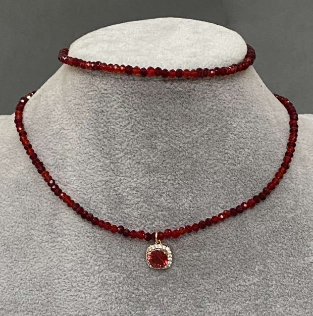 Set de bijuterii cu cristal ceh, rondelle tăiate 3×2 mm – Colier choker, lungime 38 cm + lanț de 5 cm; Brățară, lungime 18 cm + lanț de 5 cm