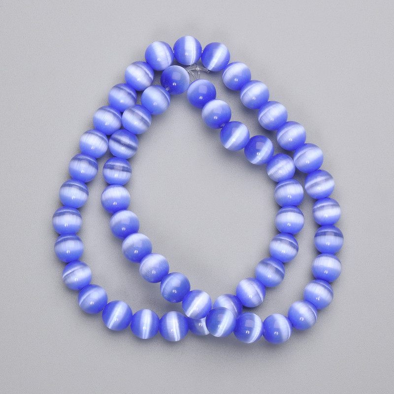 Mărgele albastre ochi de pisică din piatră sintetică, bile netede, diametrul 8 mm, pe fir, lungime aproximativă 39 cm