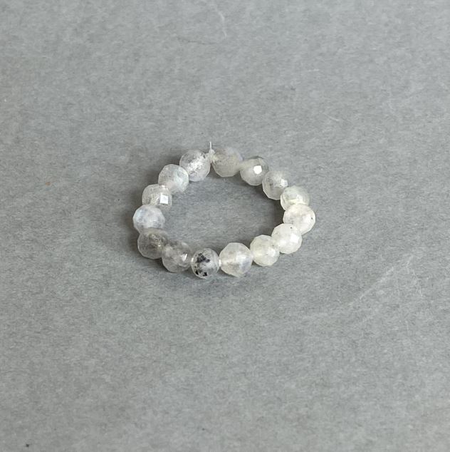 Inel din labradorit, bilă facetată, diametru aproximativ 4 mm, pe bandă elastică