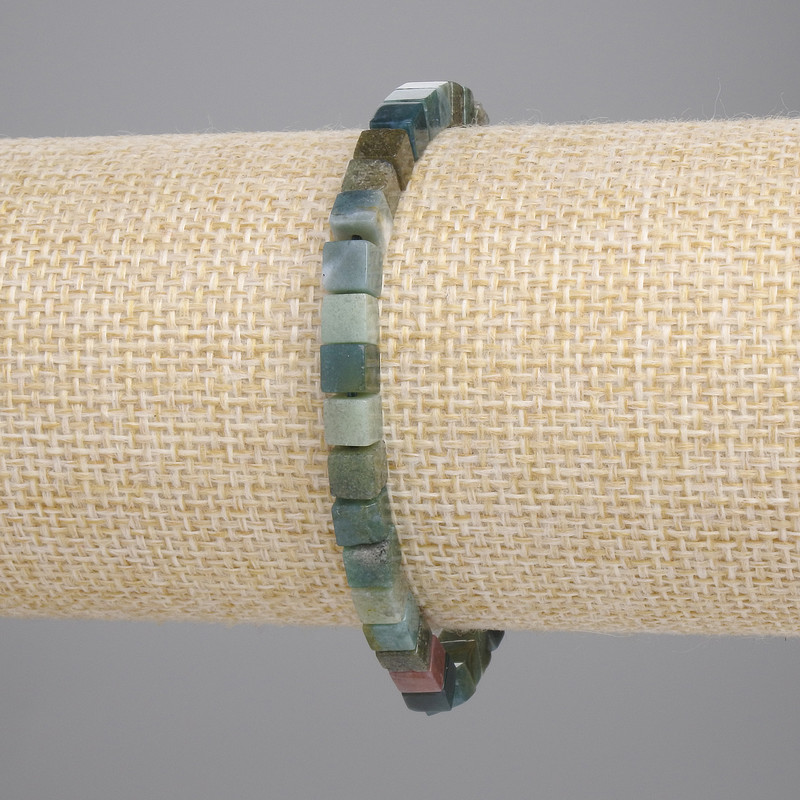 Brățară din agată mușchi, cuburi 4 mm, lungime 18 cm, pe elastic