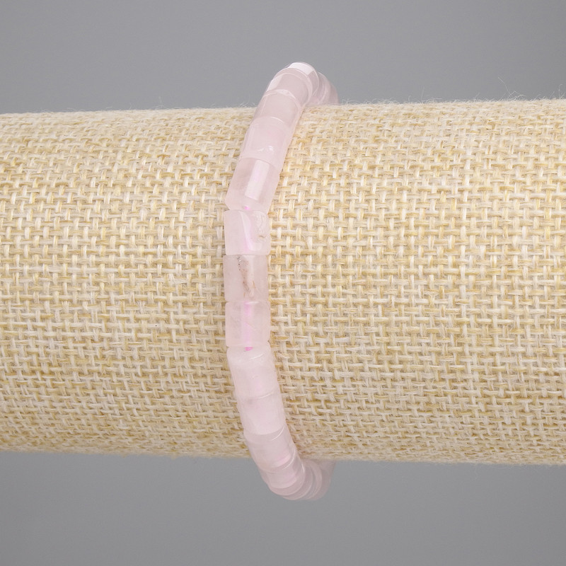 Brățară din cuarț roz cilindrică, diametru 6x6 mm, lungime 18 cm, extensibilă