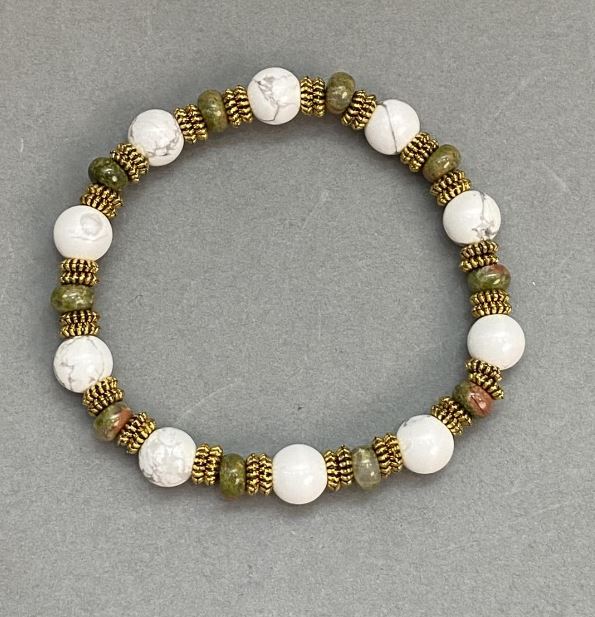 Brățară Kaholong bilă 8 mm + rondel heliotrop 6x3 mm, lungime 18 cm, pe elastic