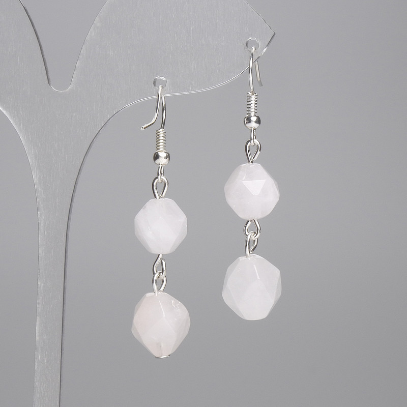 Cercei din cuarț roz, cu fațete, 10×9 mm, lungime 40 mm