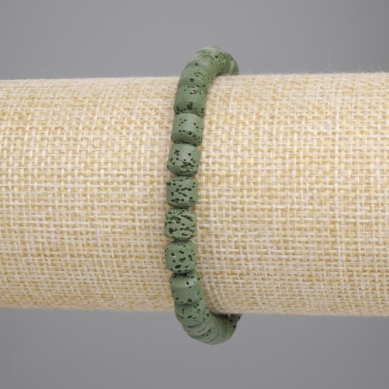 Brățară din lavă vulcanică verde, cilindrică, diametru 6x6 mm, lungime 18 cm, cu elastic