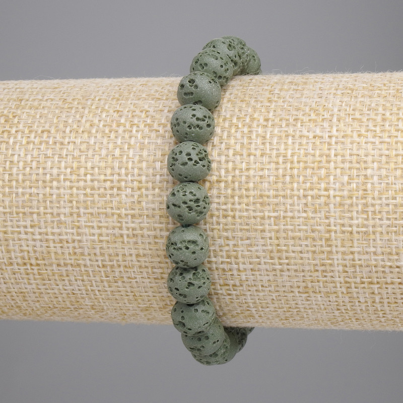 Brățară din lavă vulcanică verde, bile de 8 mm, lungime 18 cm, elastică