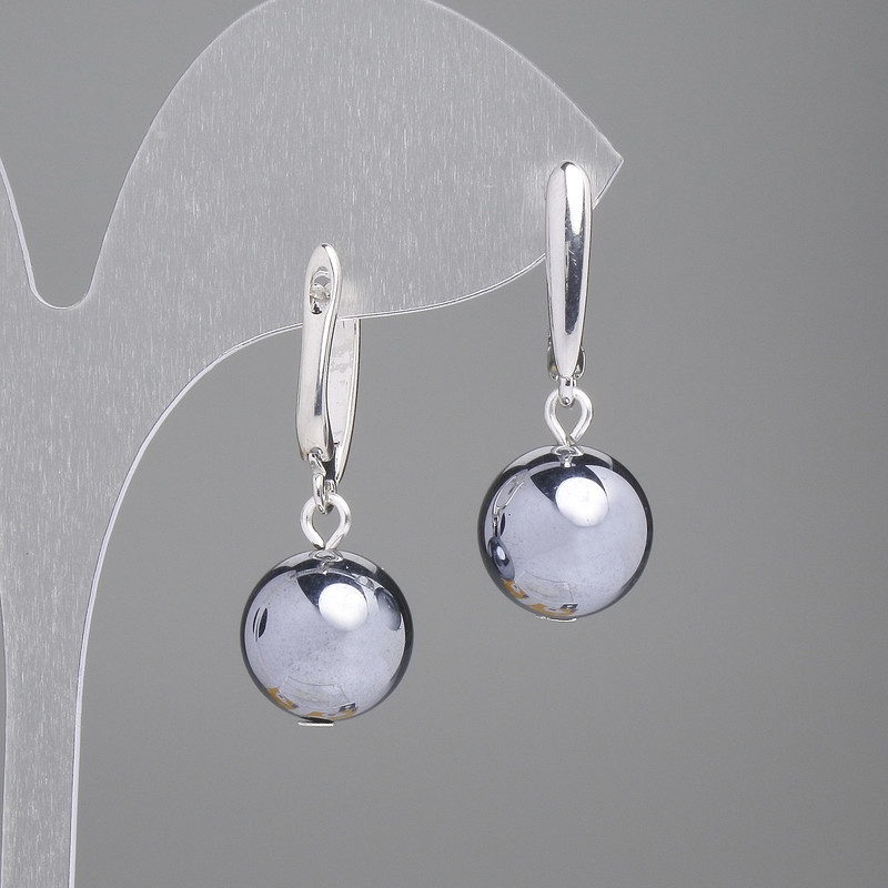 Cercei din hematit, bilă netedă, diametru 12 mm, lungime 30 mm