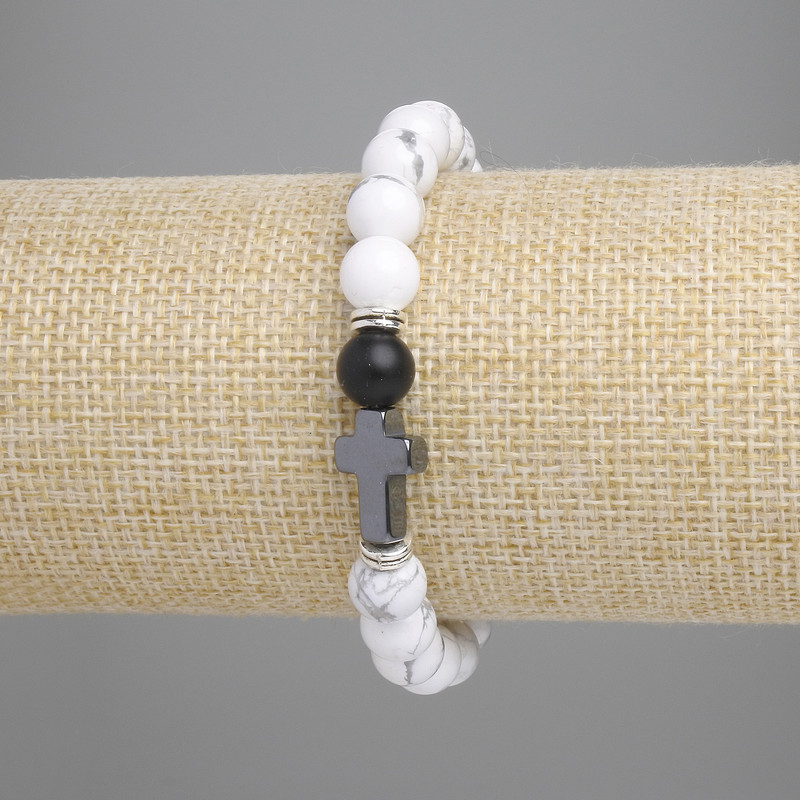Brățară Kaholong bilă netedă, diametru aproximativ 8 mm, cruce din hematit 14×9 mm, lungime aproximativă 18 cm, pe elastic