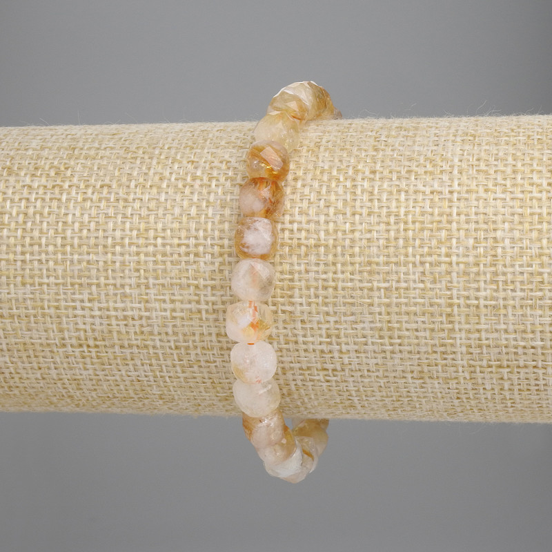 Brățară din citrin facetat, cuburi de 6x6 mm, lungime 18 cm, pe bază elastică