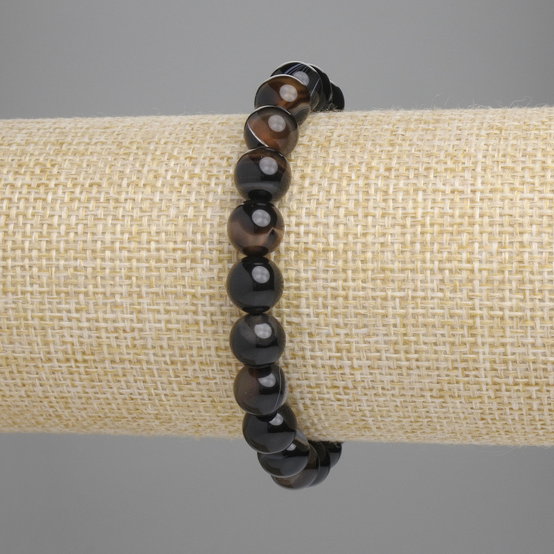 Brățară din agat, mărgele netede, diametru 8 mm, lungime 18 cm, elastică