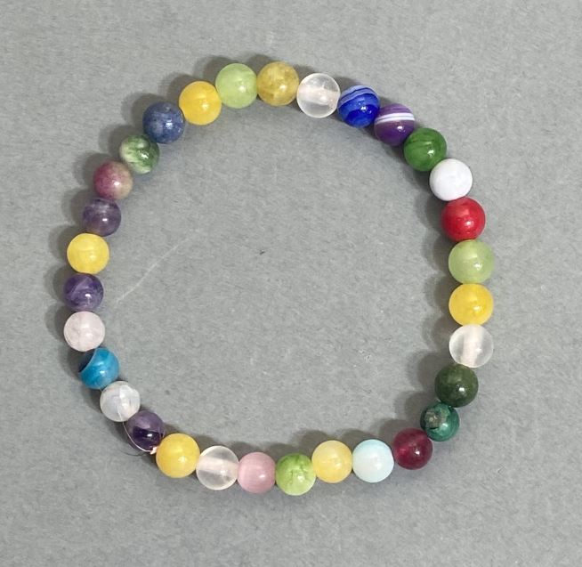 Brățară cu citrin, ametist și agat, mărgele netede, diametrul 6 mm, lungime 18 cm, pe elastic