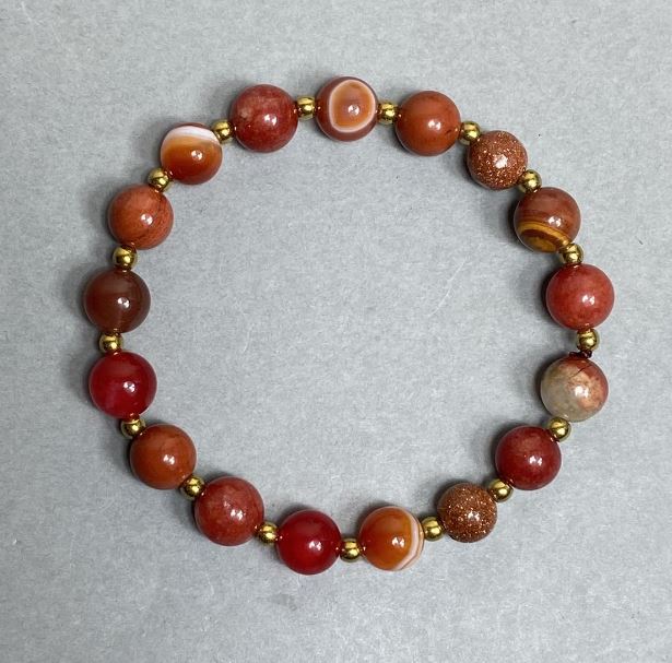 Браслет Агат Авантюрин золотий пісок кулька 8мм+- Гематит кулька 2мм+-, довжина 18см стрейч