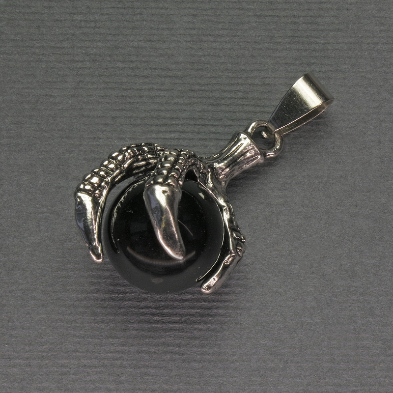 Pandantiv labă de agat cu bilă, 18×37 mm, metal argintiu