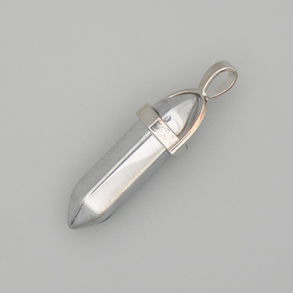 Pandantiv hematit, culoare argintie, formă hexagonală, 4 cm+