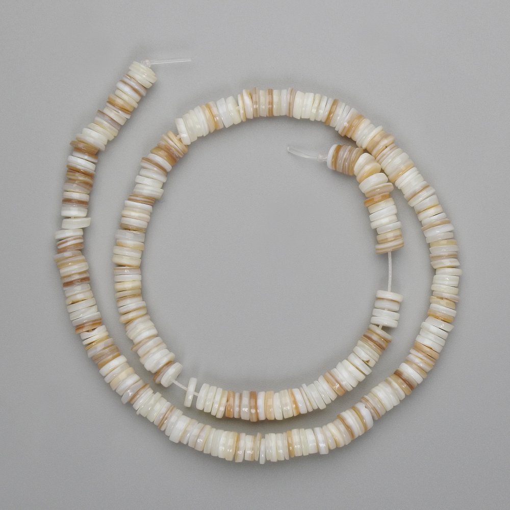 Mărgele din scoică Skafarka rondelle, diametrul 6x1 mm, lungime 39 cm, pe fir