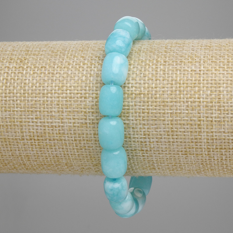 Brățară cu acvamarin, mărgele tip baril 10x9 mm, lungime 18 cm, elastică