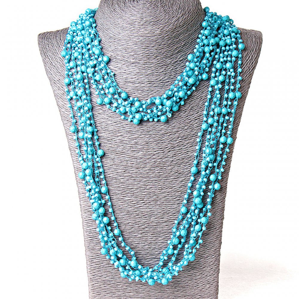 ( 140см ) Намиста павутинка з круглими підвісочками блакитний