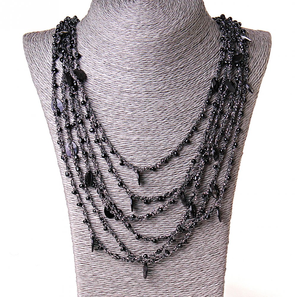 Colier păianjen cu pandantive ovale negre, lungime 70 cm